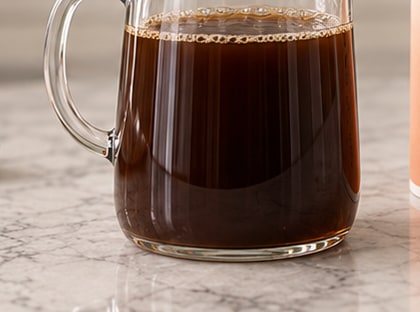 A jug of dark chai concentrate