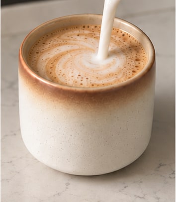 Frothed milk poured into the chai, making a hot latte