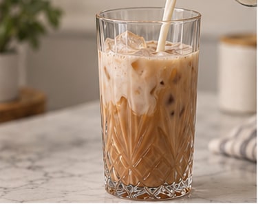 Milk poured over ice and chai